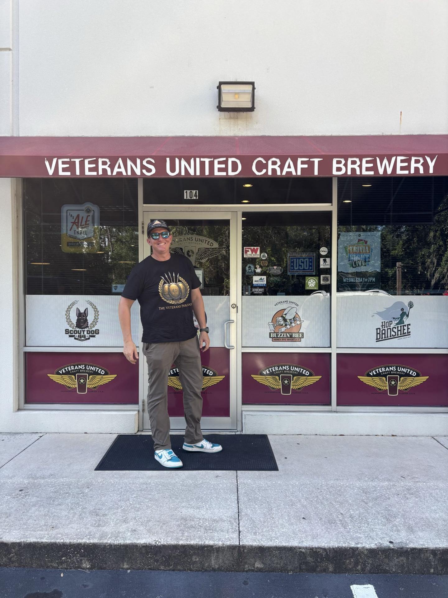 The Veterans Phalanx founder standing outside Veterans United Craft Brewery.